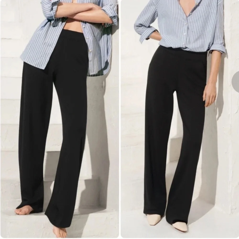 AYR Pants The High Hopes Wide Leg Size Medium Black Pima Cotton Modal Wide Leg - Picture 1 of 16